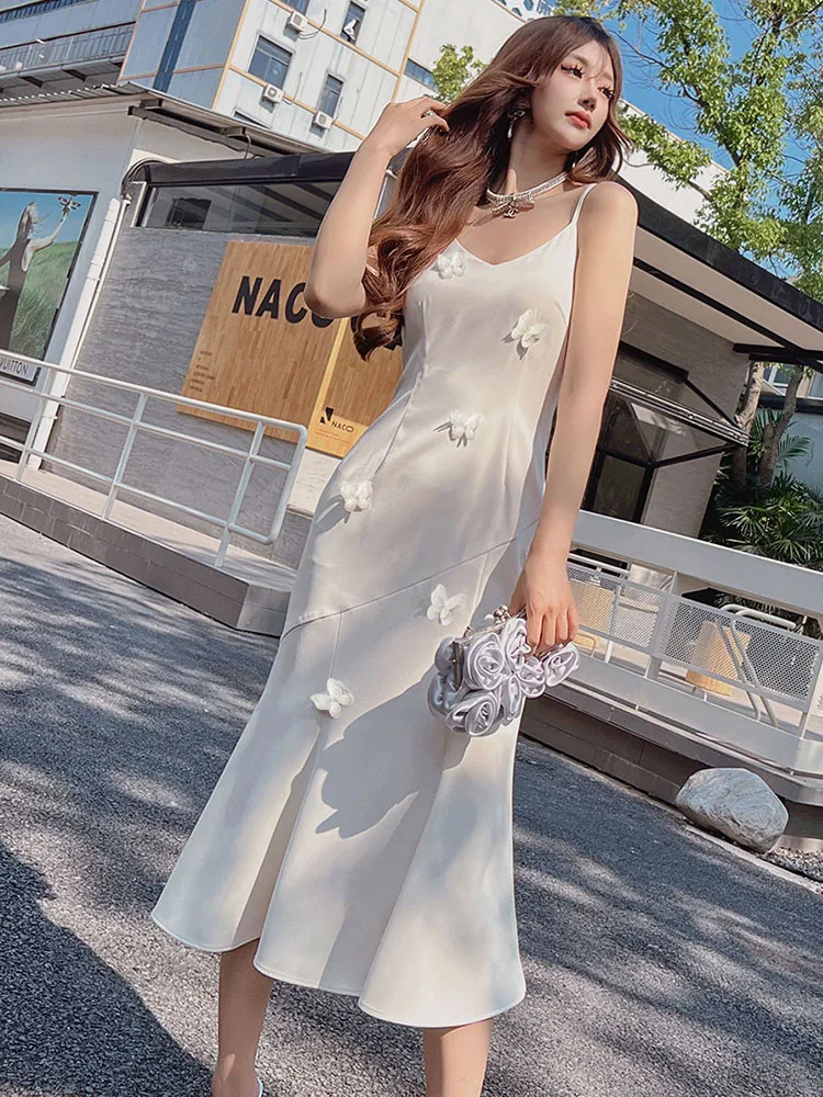 Dabuwawa Two Piece Suit Embroidery Long Trumpet Skirt Summer Women New DM1BSE022