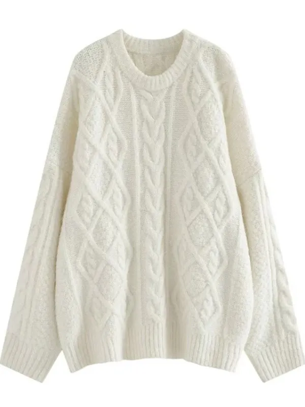 

Белый вязаный свободный свитер круглый Ne Overhead Sle из полиэфирного волокна осень-зима Новое поступление Lazy Faion Thiened женский...