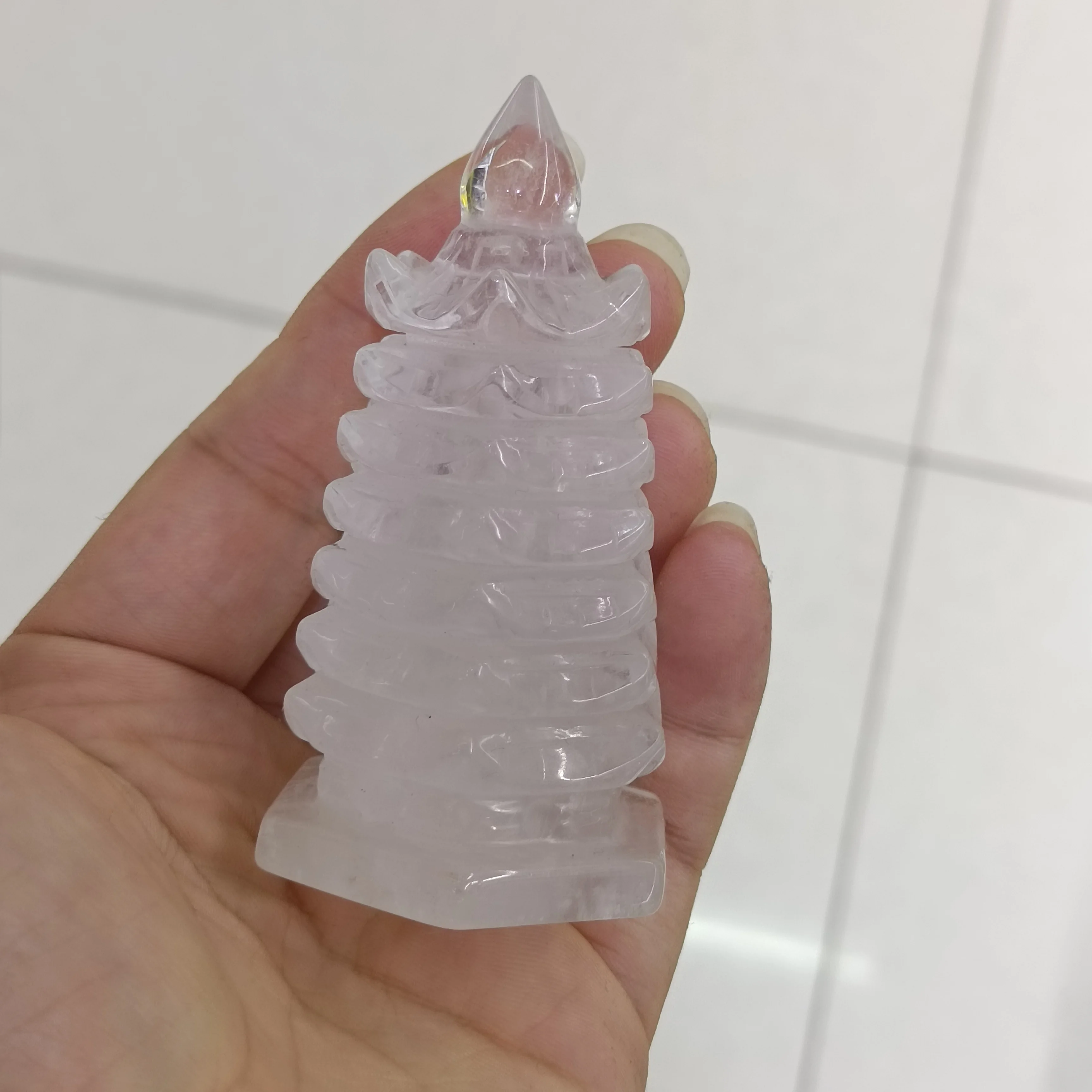 1pc Natural White Crystal Carving Wenchang Tower Healing Reiki Transparent Quartz Decoration