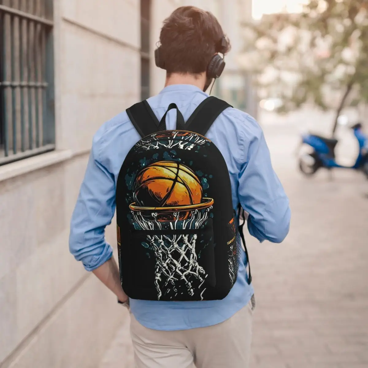 Sporty Basketball Themed Student Backpack School Bag Hiking Travel Daypack for Boys Girls Bookbag Shoulder Bags