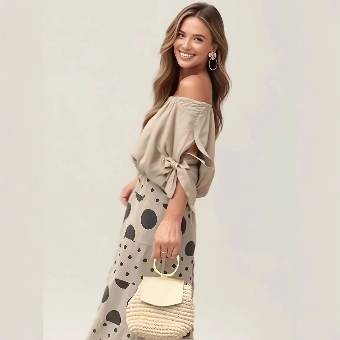 Fashionable Casual Polka Dot Pocket Pants Set 2026 Cross-Border Women's Wear Independent Station Nine-Piece Pants for All