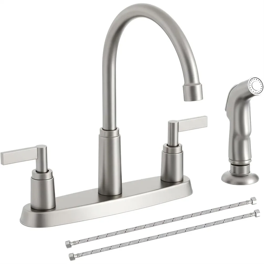 

Brushed Nickel Kitchen Faucet with Side Sprayer, 2-Handle 3-Hole 4-Hole Sink Faucet for Kitchen, Laundry, RV