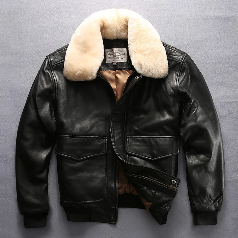 

Classic Air Force Genunie Leather Clothing Men's Real Sheepskin Jacket Men American Casual Pilot Flight Suit Coat Plus Size 5XL