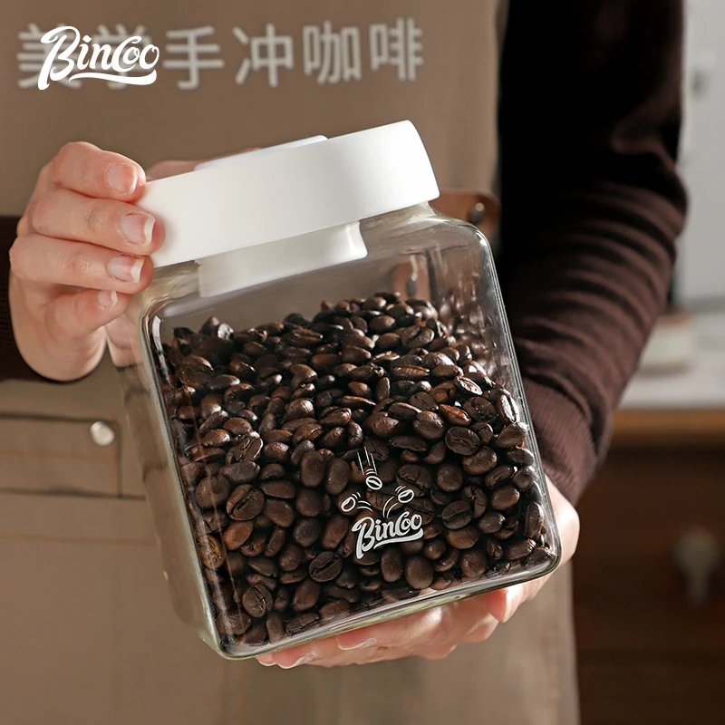 Stoples Penyimpanan Biji Kopi Bincoo Stoples Kedap Udara Tangki Penyimpanan Kaca Penyimpanan Teh 600/1200ML