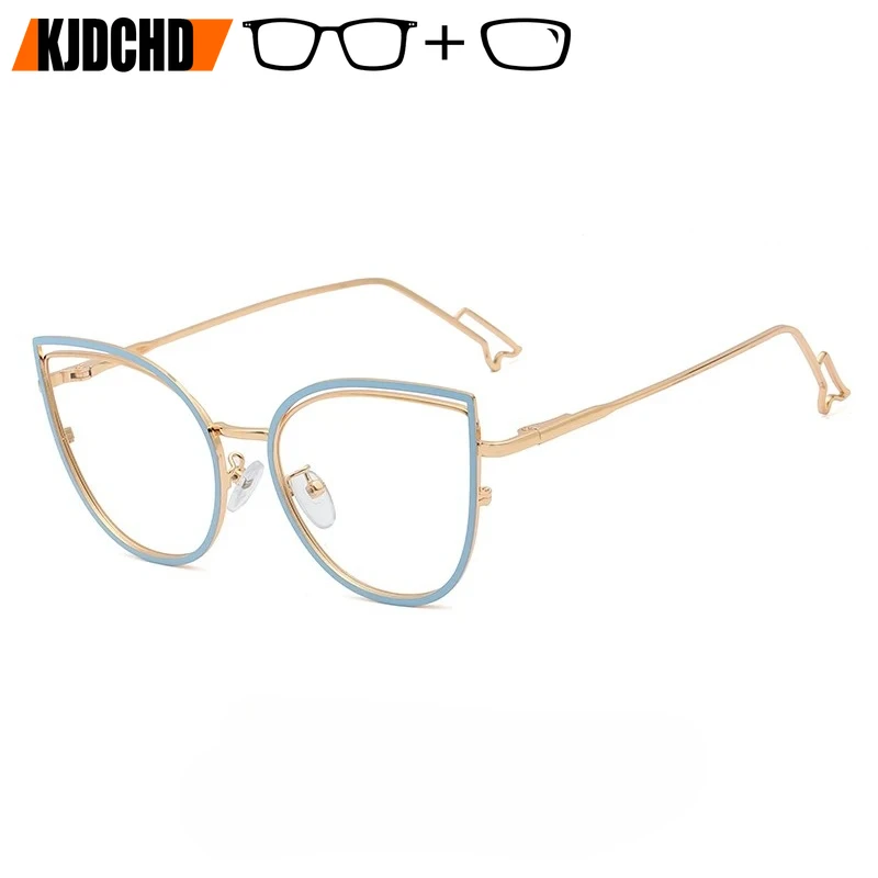 

KJDCHD 2026 Fashion Cat Eye Prescription Glasses Butterfly Myopia Eyewear High-quality Metal Women Optical Eyeglass