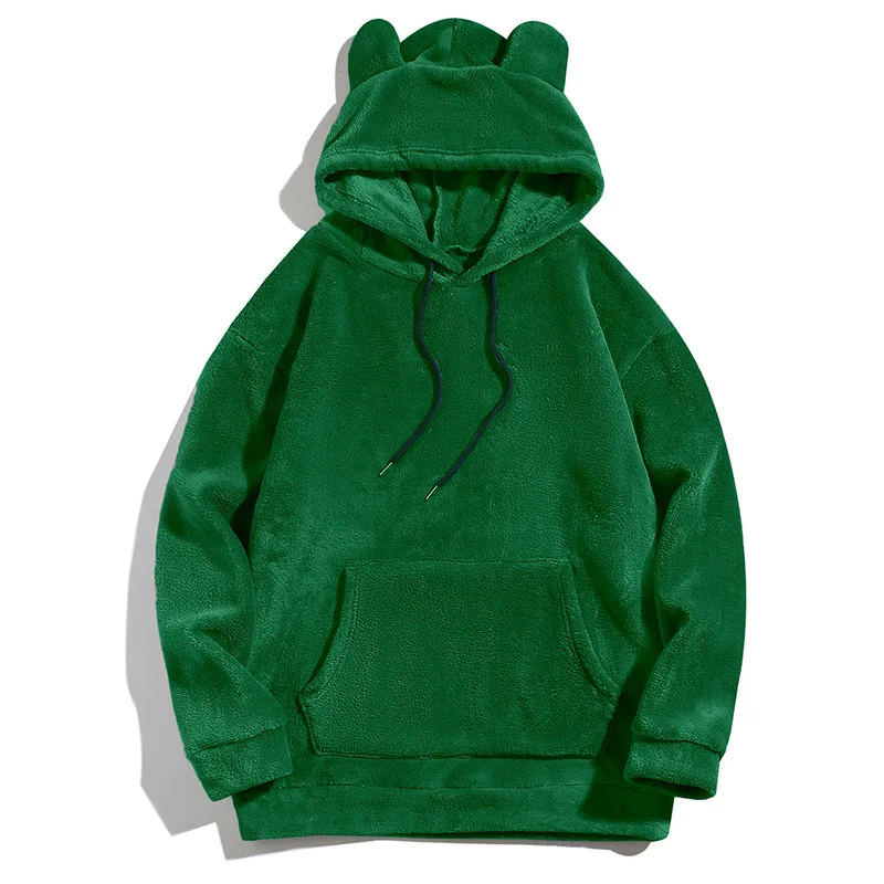 Herren Flauschiger Fleece-Hoodie mit Bärenohren, Kordelzug, Kängurutasche, Locker Geschnitten, Herbst-Winter, Alltagstauglich, Warm, Langarm-Pullover – Detail 18