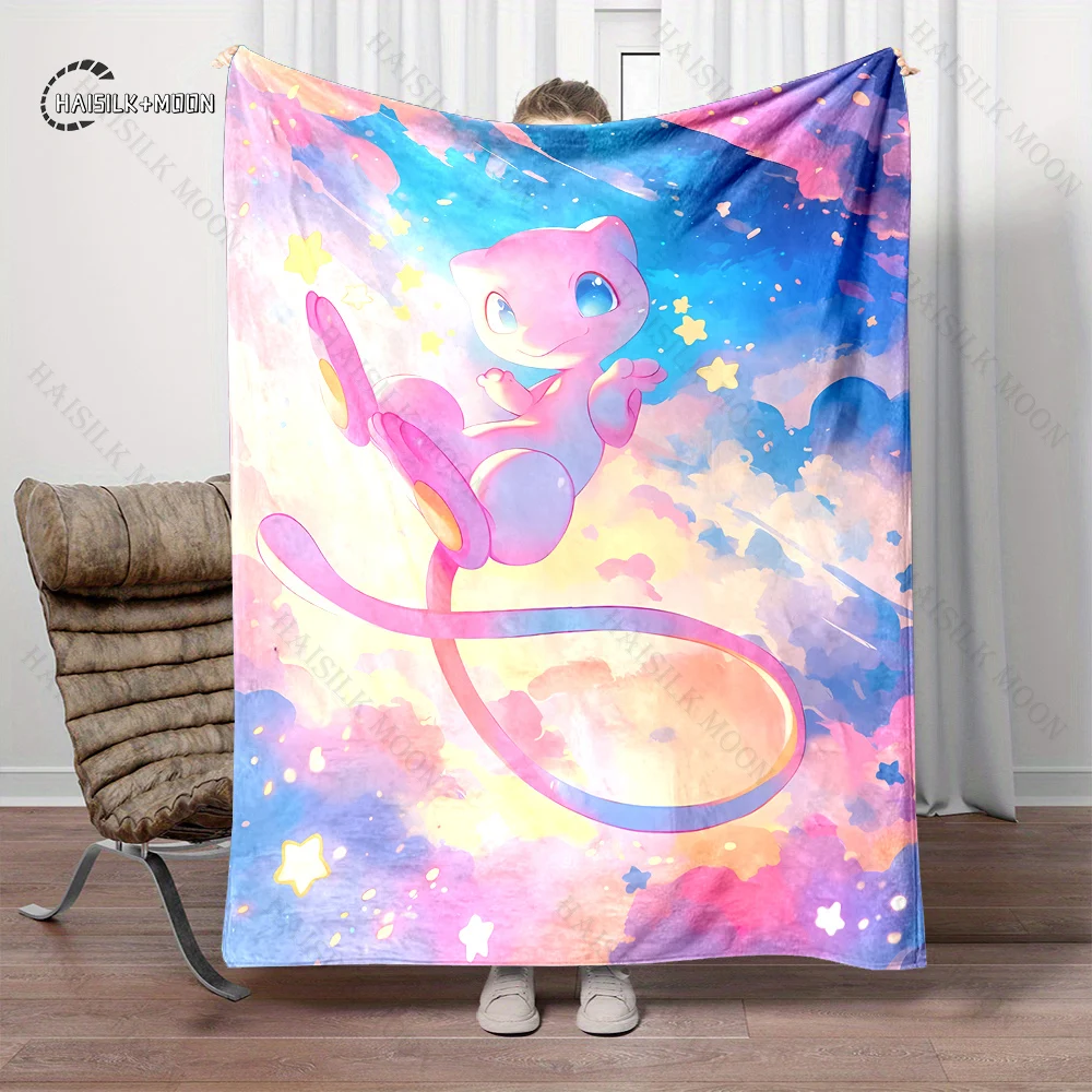 Japanese Anime Pokemon Mew Travel Camp Soft Fluffy Blanket  Air Conditioning Sofa Nap Blanket Winter Season Gift Warm Blanket