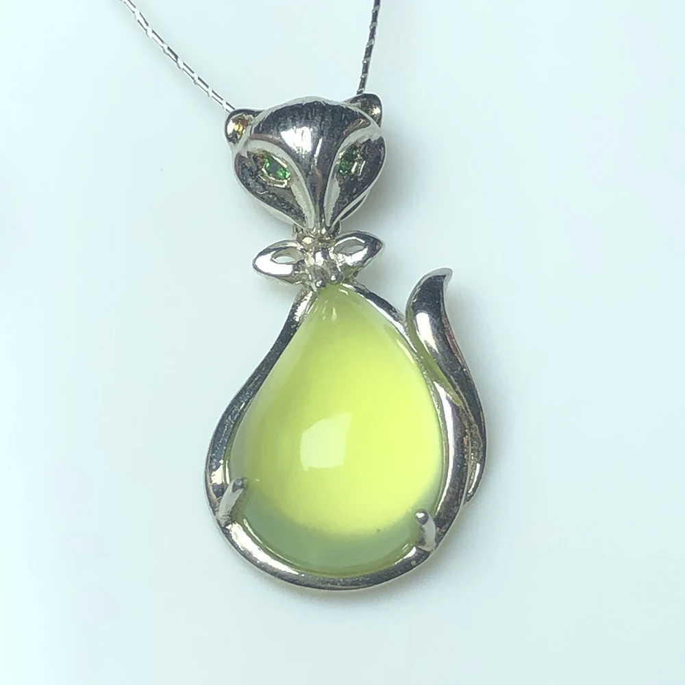 

Gemstone Pendant MELE Natural yellow prehnite silver pendant, round, deep yellow color, elegant for youny ladies