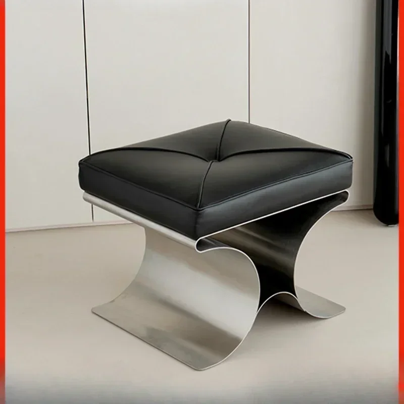 

Direct salesGenuine leather footstool, fashionable, light luxury, stainless steel minimalist single person sitting pier