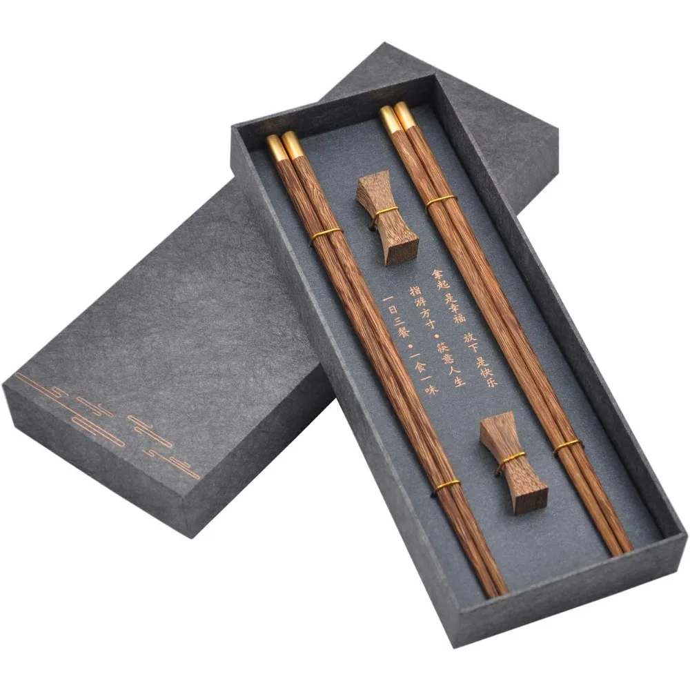Holzstäbchen, wiederverwendbares Stäbchen-Set mit Halter, langlebiges Geschirr für Sushi, Reis, Nudeln, Haushaltsstäbchen-Set, 2 Paar