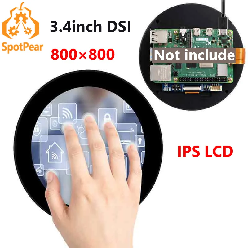 Raspberry Pi 3.4 inch DSI Round LCD (C) Display MIPI 800x800 Capacitive TouchScreen