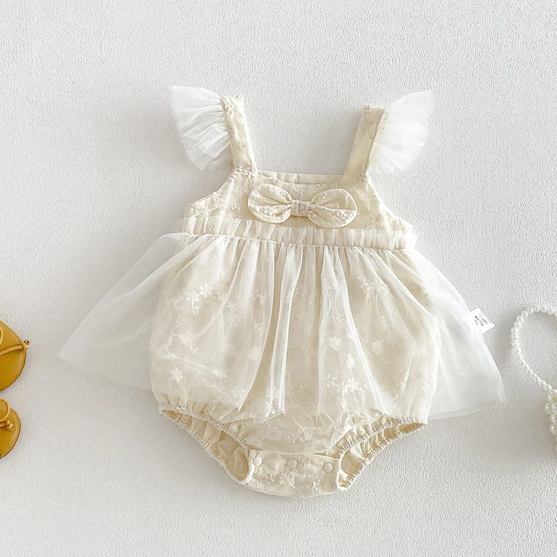 

Новый летний комбинезон для новорожденных девочек 0-24 месяца, 2026 года, с рукавами-крылышками, из хлопка и сетки, для малышей