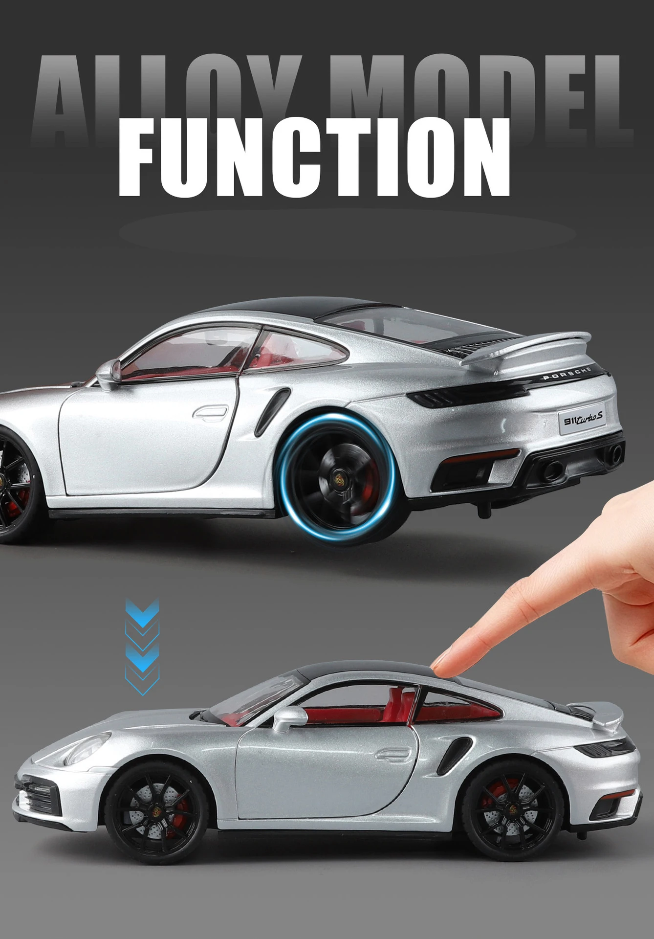 1:24 Porsche 911 992 Turbo S Legierung Sportwagen Modell Druckguss Metall Rennfahrzeug Auto Modell mit Simulation Sound und Licht Kinderspielzeug Geschenk – Detail 11
