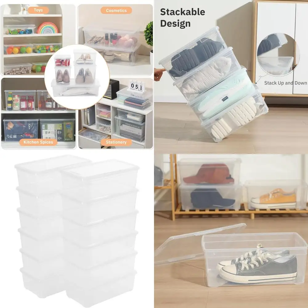 

Stackable 6-Qt Clear Plastic Storage Boxes with Lids, 12-Pack for Organizing