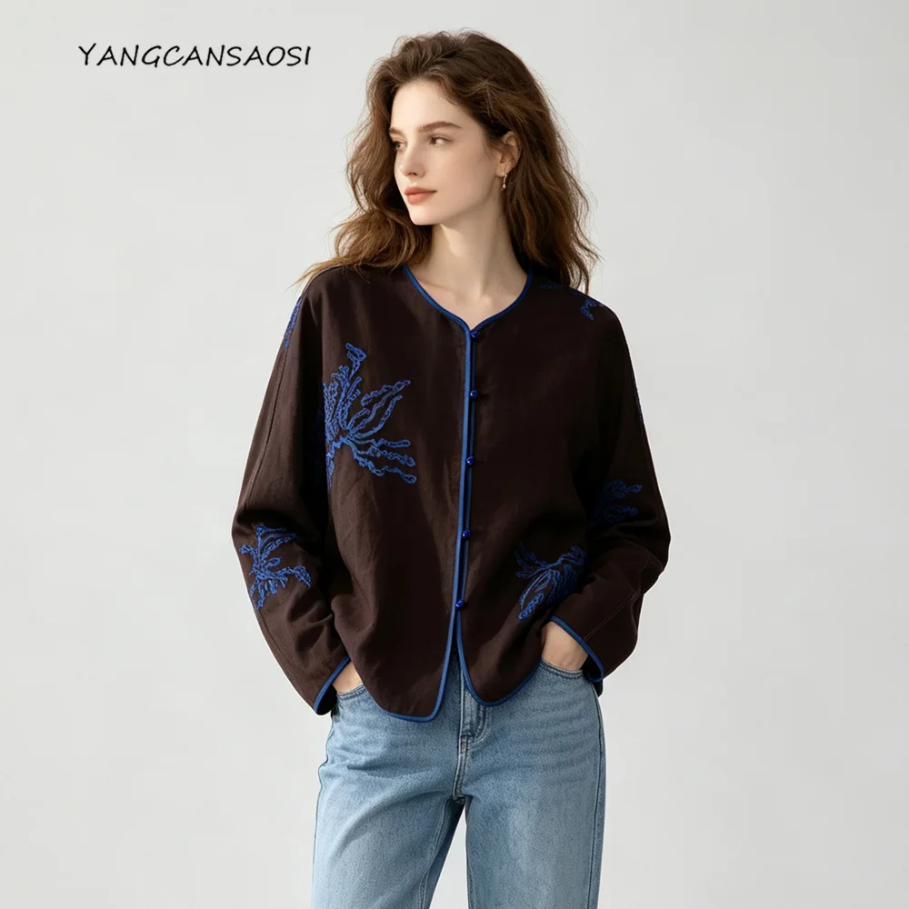 Plus Size Women's Fashion Autumn Clothing 100% Natural Mulberry Silk Fragrant Cloud Yarn Round Neck Long Sleeved Cardigan Jacket