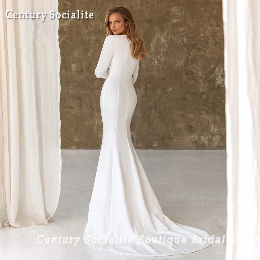 Vestidos de casamento civil sereia manga longa gola quadrada trem varredura elegante vestido de noiva feminino robe de mariée 2025 personalizado