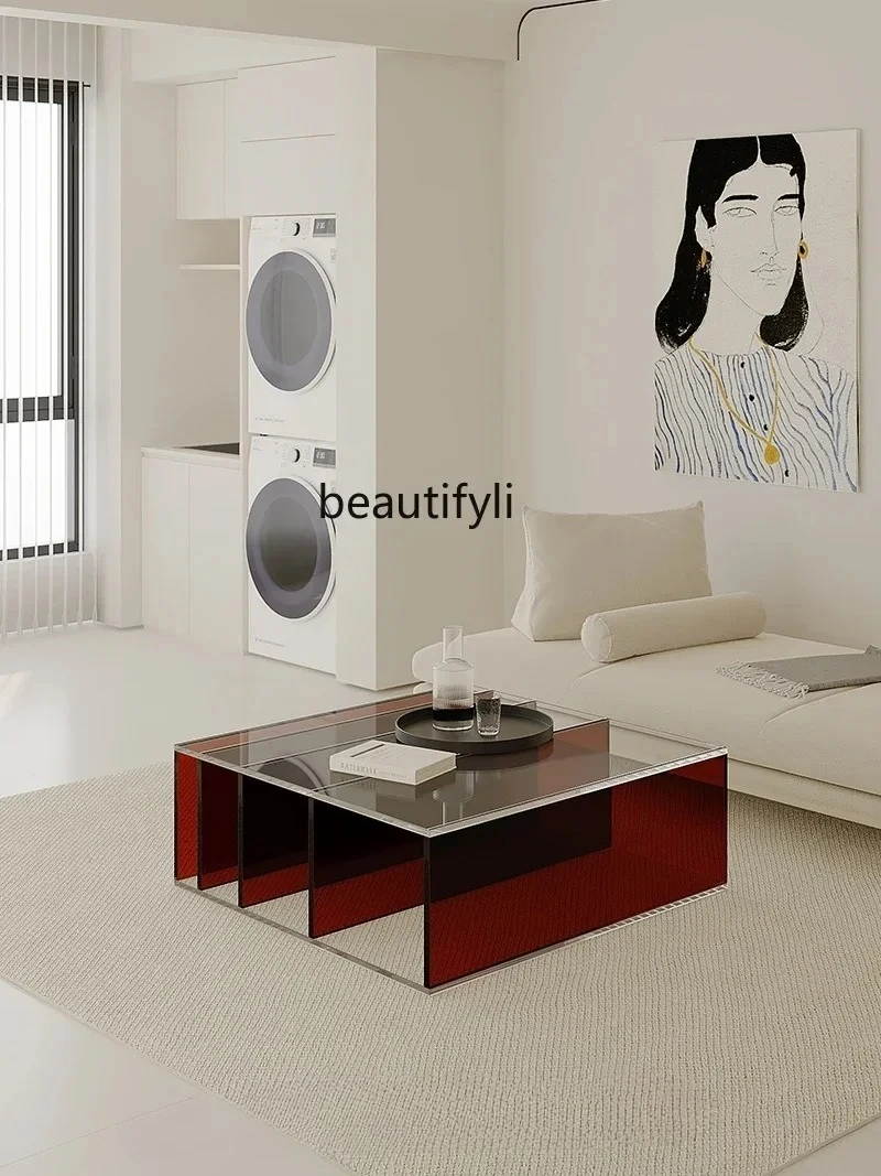

03lAcrylic Square Minimalist Modern Simple Coffee Table Living Room Home Small Apartment Non-Glass