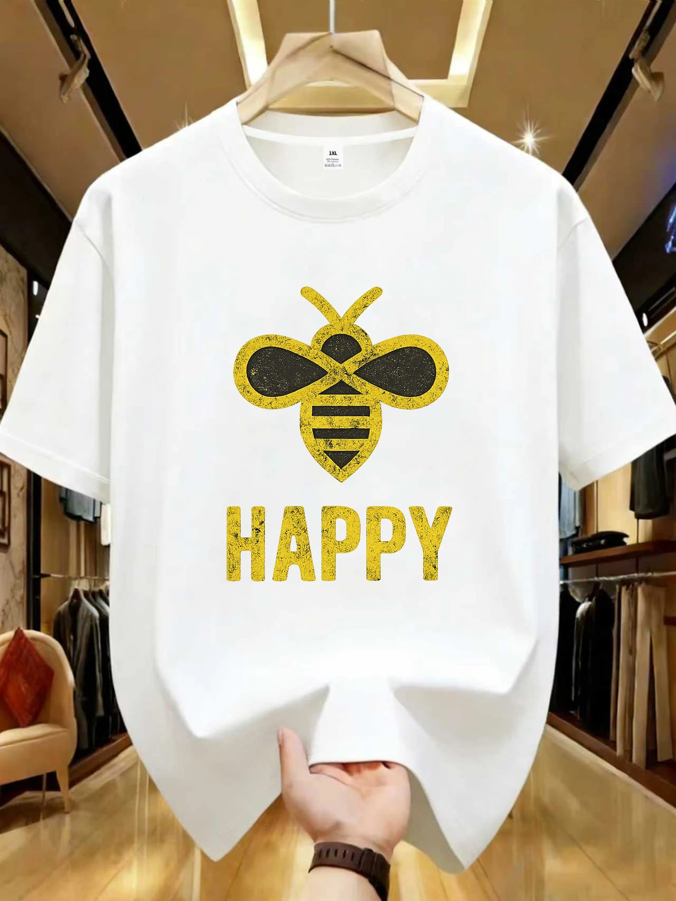 

【WDS01276】Женская футболка больших размеров с принтом Bee Happy, с эффектом потертости, с круглым вырезом, летняя, повседневная, с коротким рукавом, в уличном стиле