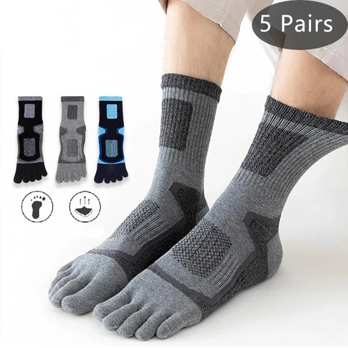 Imagen 1 del producto 5 pares de calcetines cortos deportivos con punta para hombre, malla de compresión gruesa, duradero, para Fitness, correr, baloncesto al aire libre, viajes, calcetines de 5 dedos
