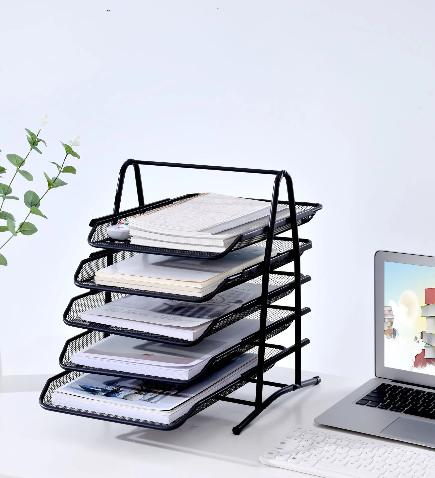 Metal four layer file disk, file frame, office supplies wholesale data organization, office multi-layer desktop shelf