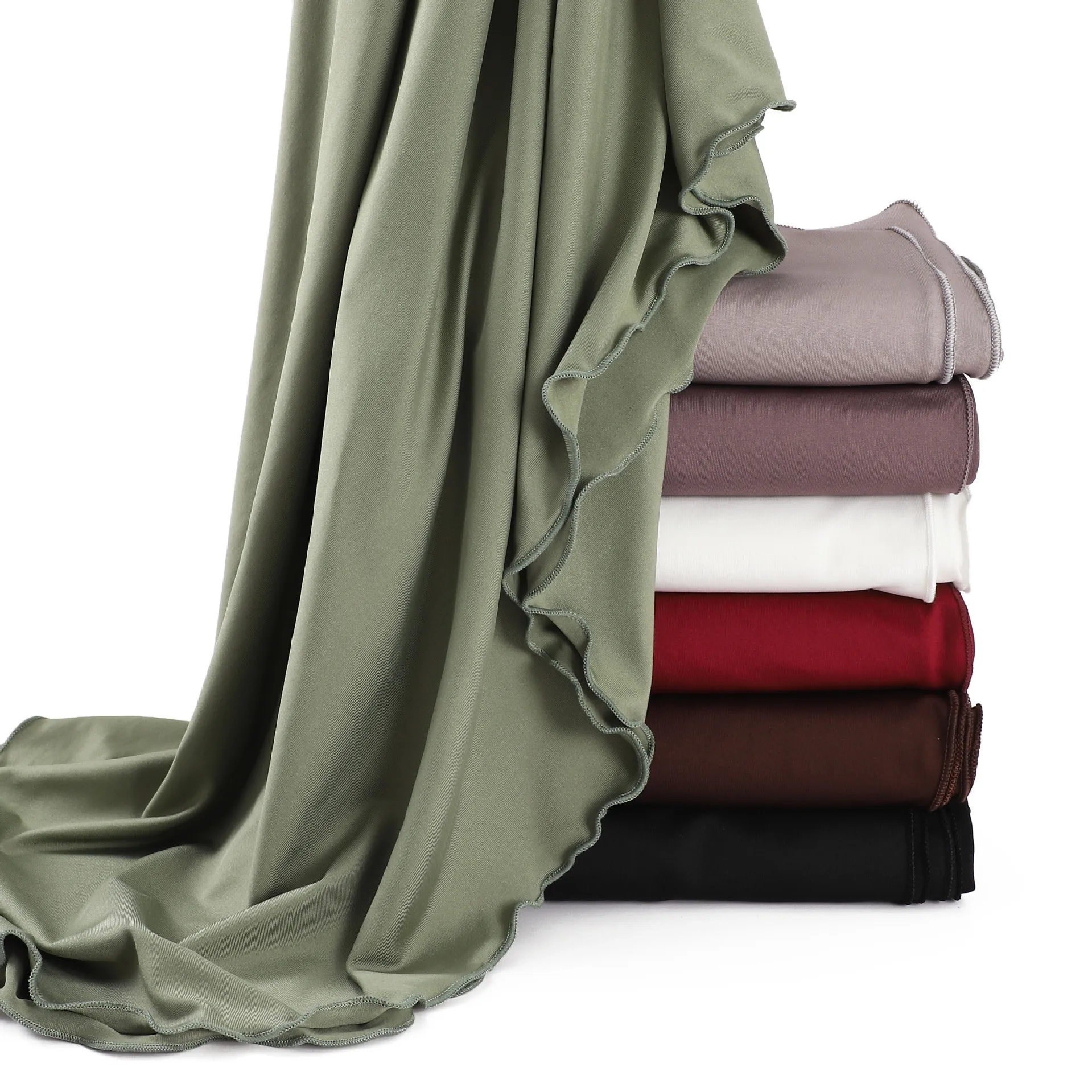 

2026 Spring Wavy Edge Jersey Hijabs Women Solid Colour Muslim Modal Milk Silk Scarf Headscarf Shawl Soft Chiffon Ramadan Scarf