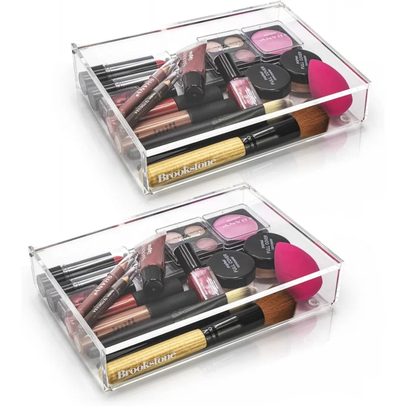 

BROOKSTONE [2 PACK Makeup Organizer Acrylic Storage With Lid, Clear Plastic Display Box, Two Piece Cosmetic Case Measuring 7.75”