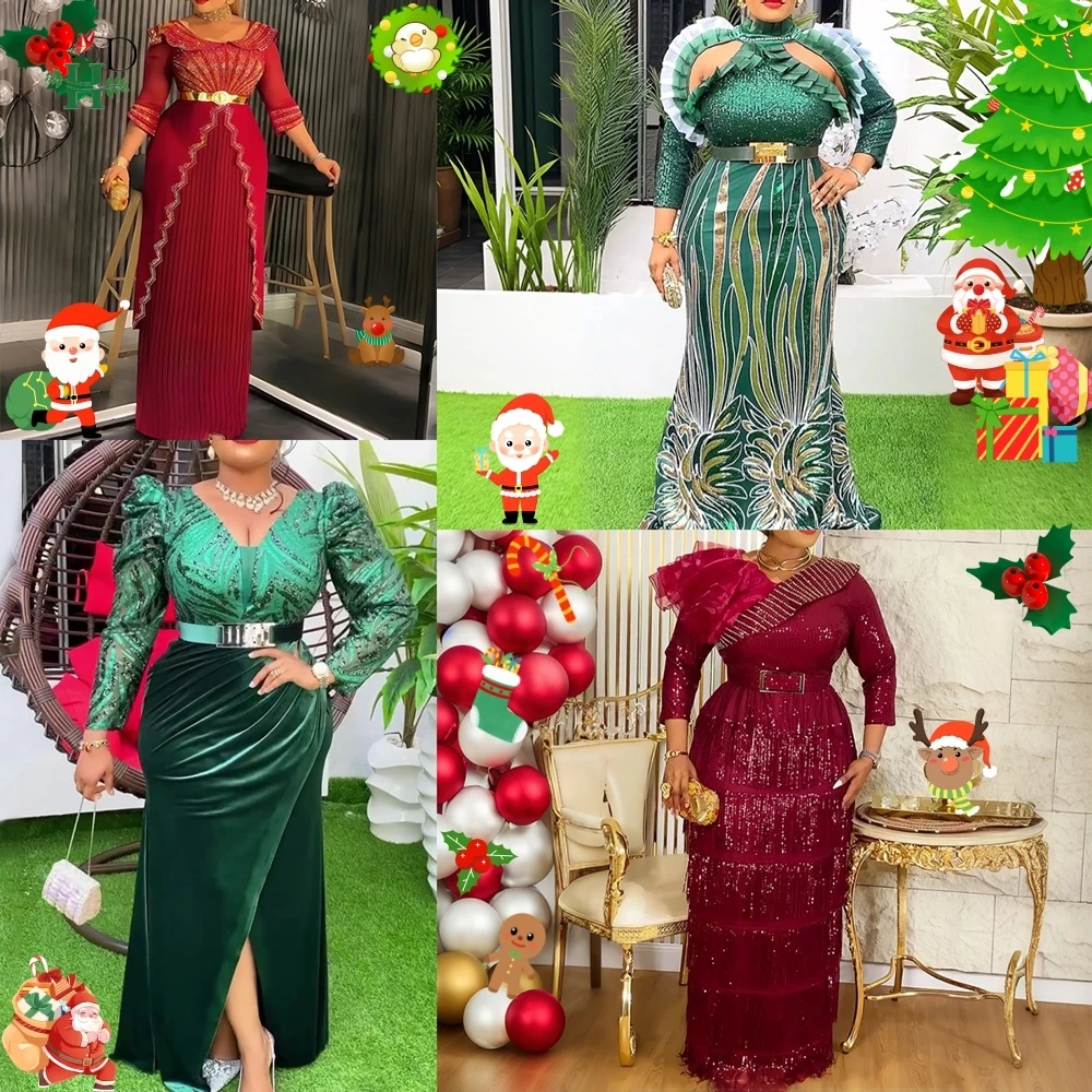 Abiti da sera di lusso 2025 Abiti da festa eleganti da sera da donna Abito festivo Natale Matrimonio Abito da sera verde Taglie forti