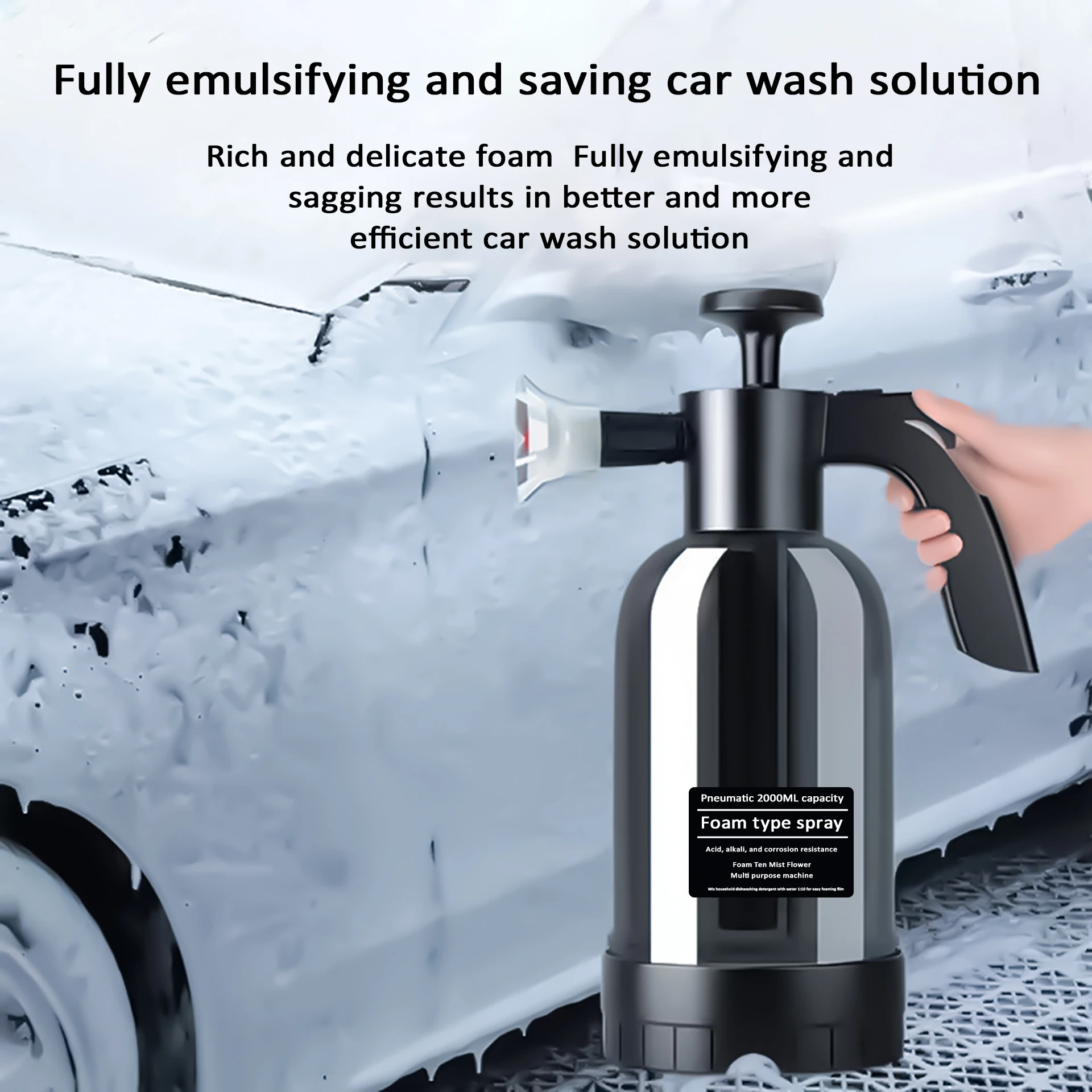 2L Hand Pump Foam Sprayer with 3 Types of Nozzle Hand Pneumatic Foam Cannon Snow Foam Car Wash Spray Bottle Car Window Cleaning