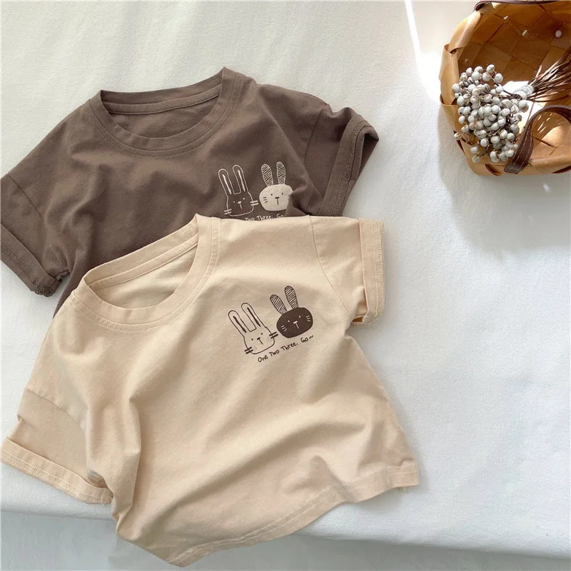 2025 Sommer Neuheiten Kinder-Kurzarm-T-Shirts aus Reiner Baumwolle 2-7 Jahre Cartoon-Hasen-T-Shirt für Jungen und Mädchen Looe Lässige Oberteile – Detail 4