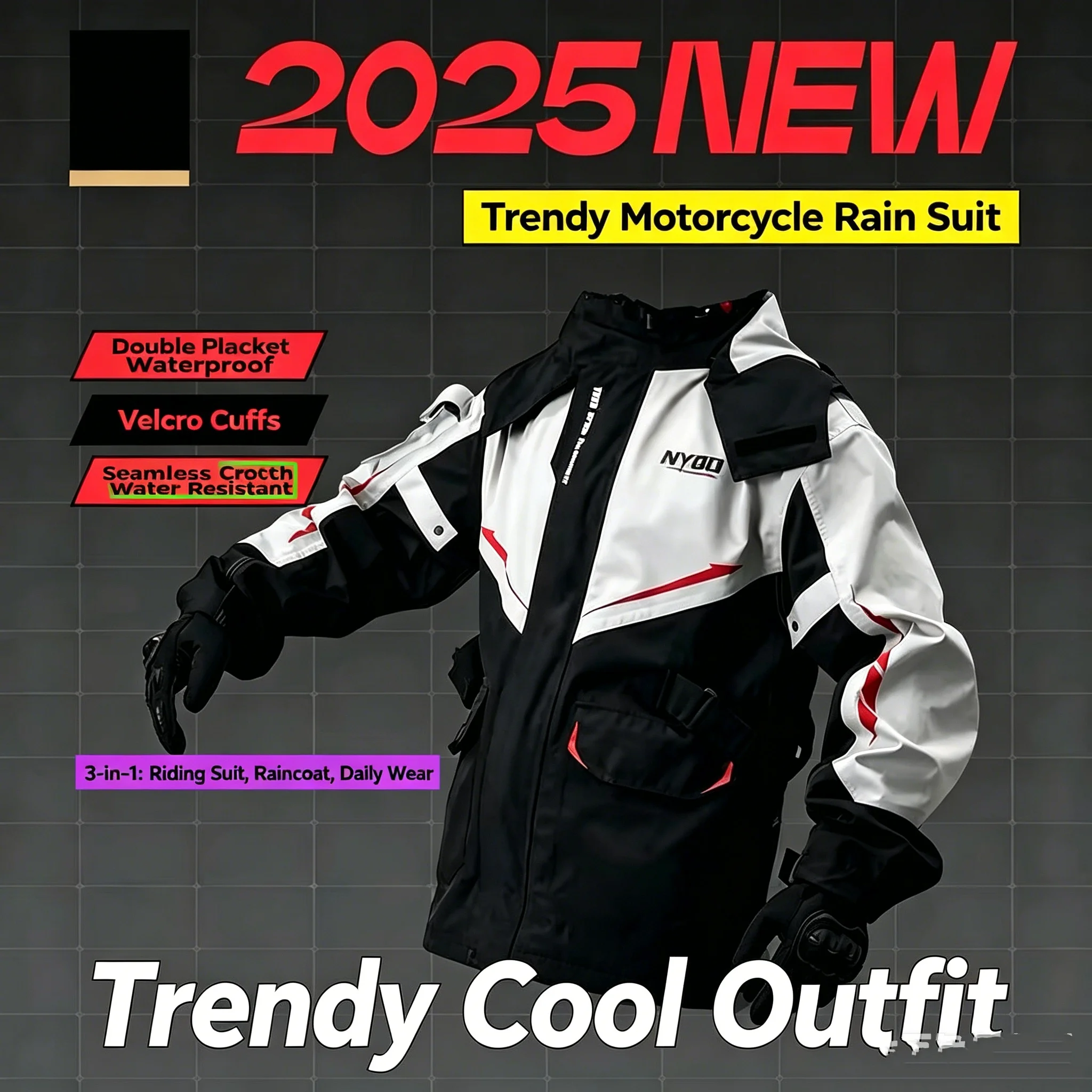 Motorcycle Raincoat Two-Piece Set, Full Body Waterproof, Wear-Resistant, Comfortable, Electric Bicycle Riding Waterproof Jacket