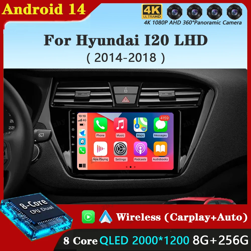 Автомобильное радио Android 14 Carplay для Hyundai I20 LHD 2014-2016 2017 2018 навигация GPS мультимедийный плеер WiFi + 4G авто стерео BT DSP