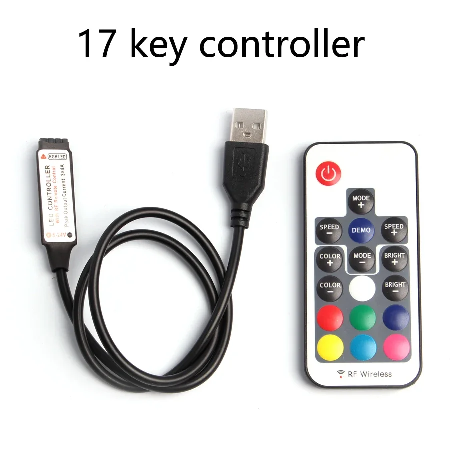 10PCSDC5V USB LED RGB Controller Mini 3Keys Dimmer/24Key 44key IR Remoter/17Keys RF Wireless Remoter Control for USB LED Strip