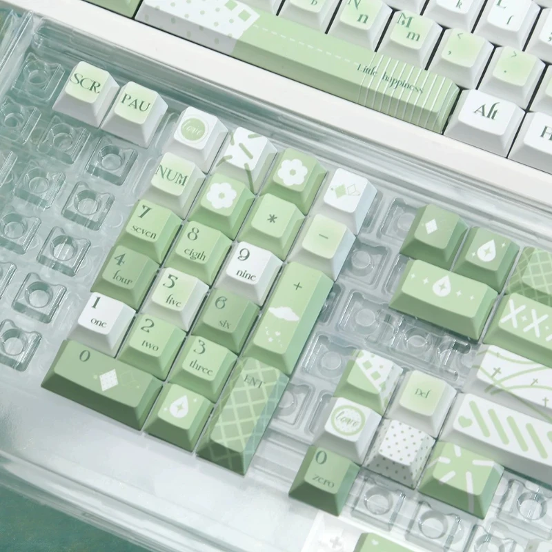 Green Little Fresh Theme Keycaps Set Customized PBT Sublimation Cherry Profile Keyboard Cap for Mechanical Keyboard Accessories