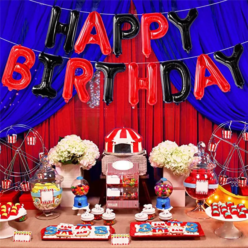 N37R_Black and Red Happy Birthday Banner Balloons - 16 Inch