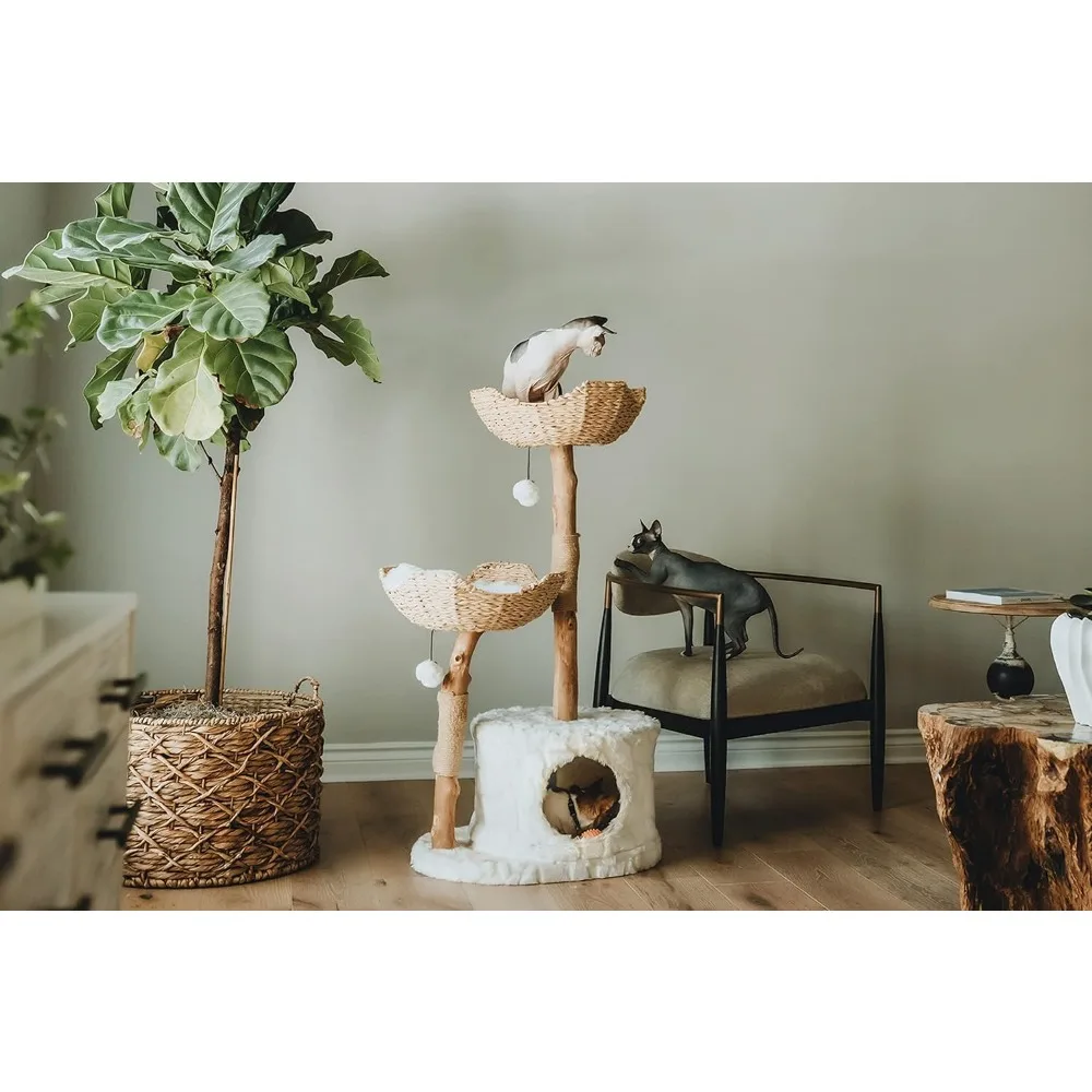 Modern Cat Tree Tower for Large Cats, Real Branch Luxury Cat Condo, Wood Cat Scratching Tree, Lover Gifts by Mau Lifestyle