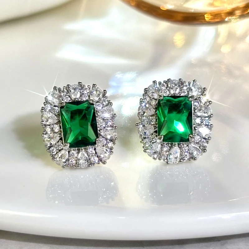 CAOSHI зеленые/белые блестящие серьги-гвоздики с кубическим цирконием для женщин, темпераментные свадебные эффектные ювелирные аксессуары
