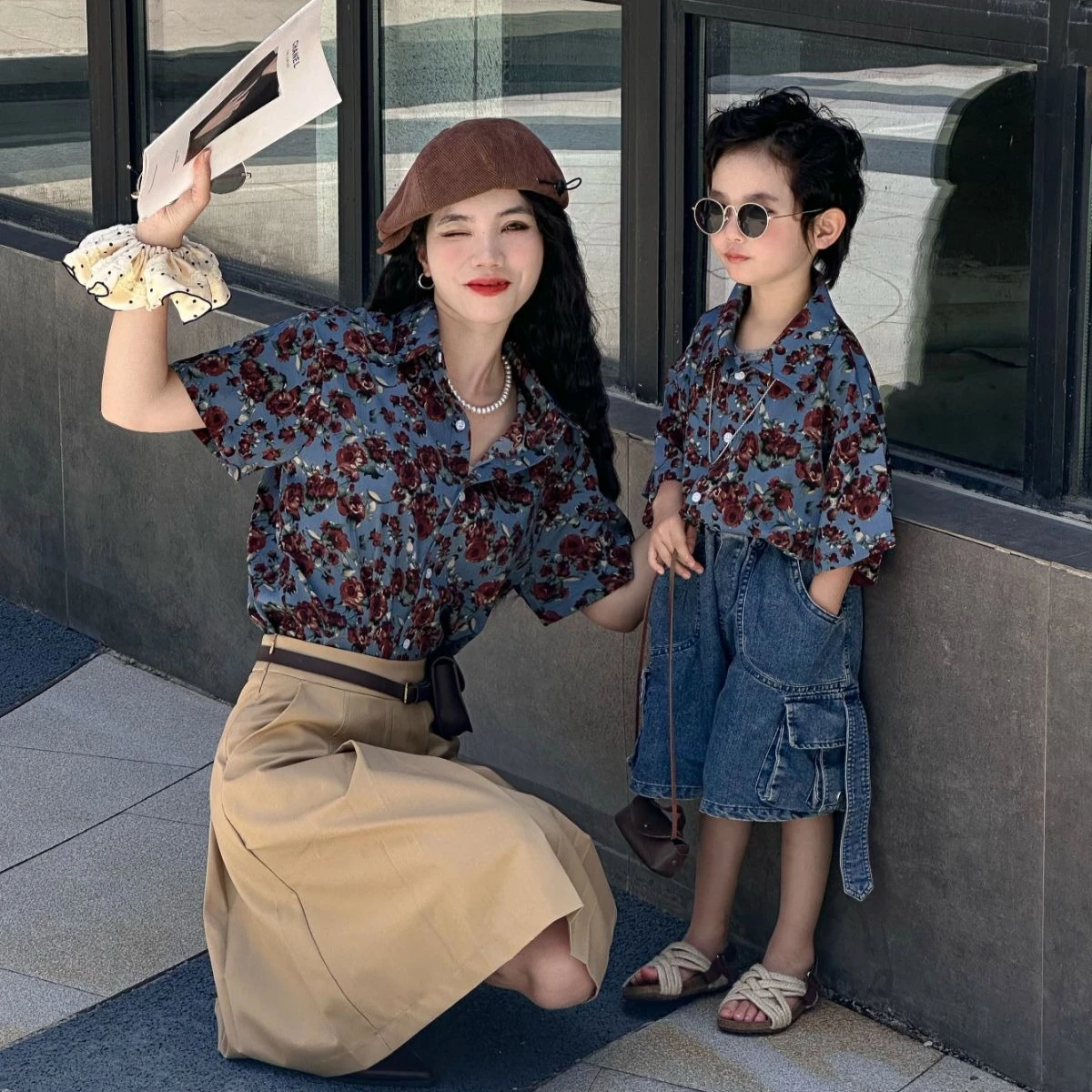 

Holiday Look Parent-child Floral Shirt for The Whole Family Matching Clothing Father Mother and Son Daughter Short Sleeve Tops