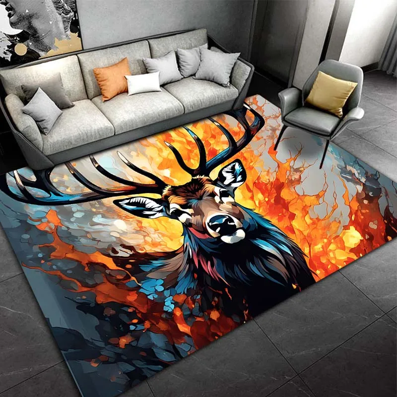 LARGE SIZE Wild Animals Cute Reindeer Carpet for Living Room Bedroom Bedside Rug Floor Mat Non-Slip Christmas Rug Decoration