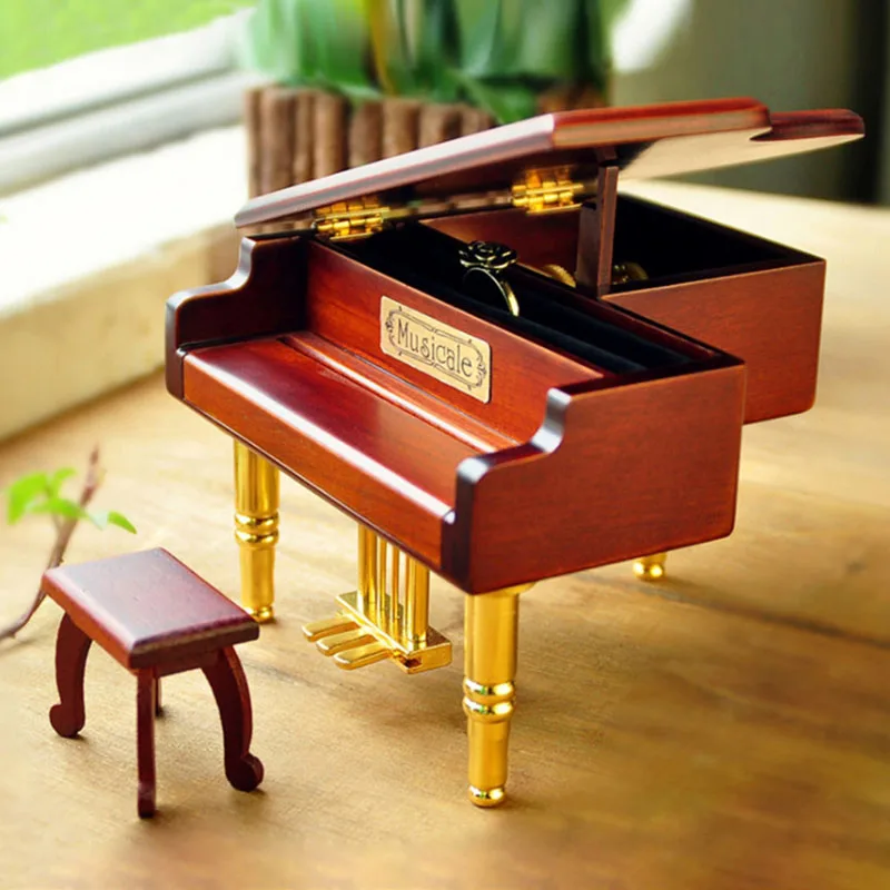 

Creativity Wooden Gilding Piano Music Box Desktop Ornament Birthday Gift Living Room Bedroom Festival Atmospheric Decorations