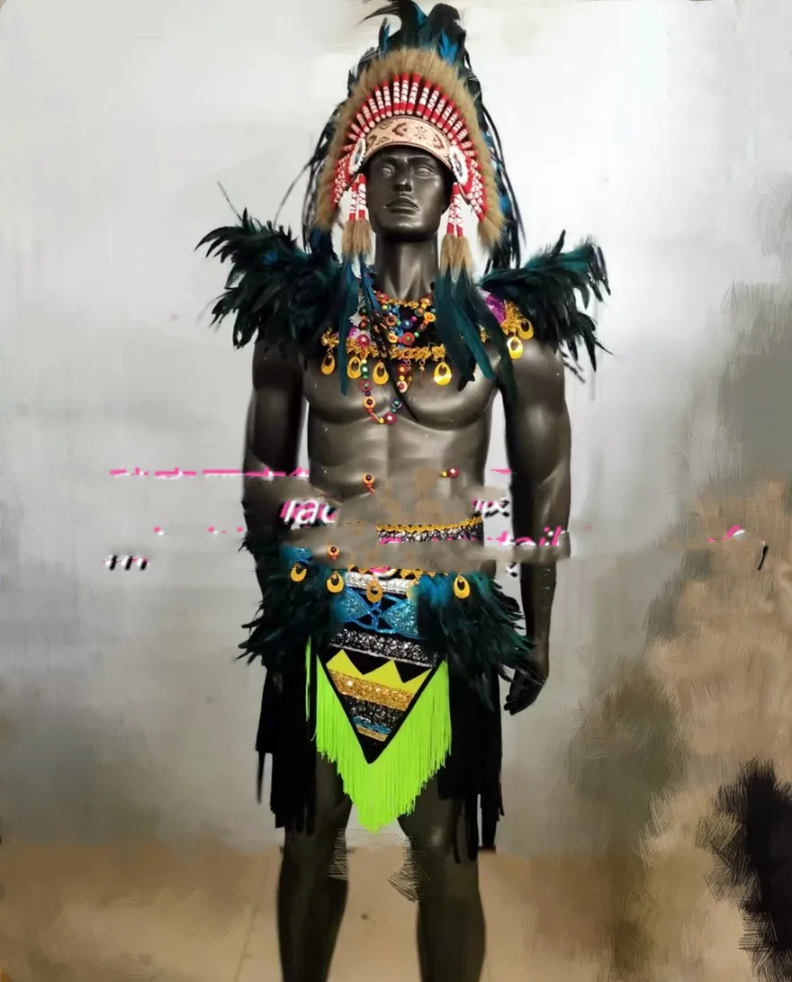 Nightclub Bar African Tribe Jungle Party Indian Tribe Male GOGO Feather Headgear Performance Clothing