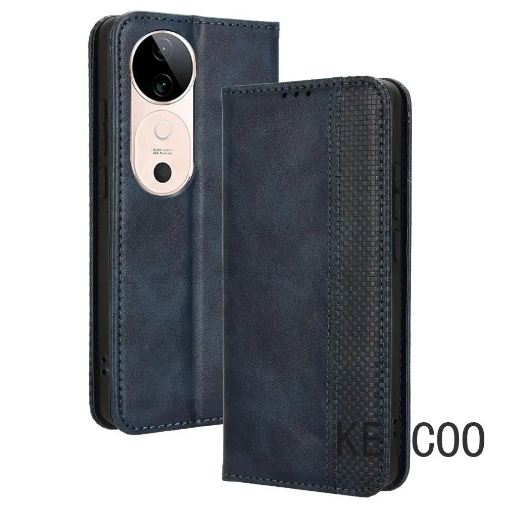 Flip Cover Anti-fall Business Shell for Vivo S16 S16e S19 V40 X70 X80 X90 Pro Plus 5G Wallet Clip Card Slots Retro Phone Cover