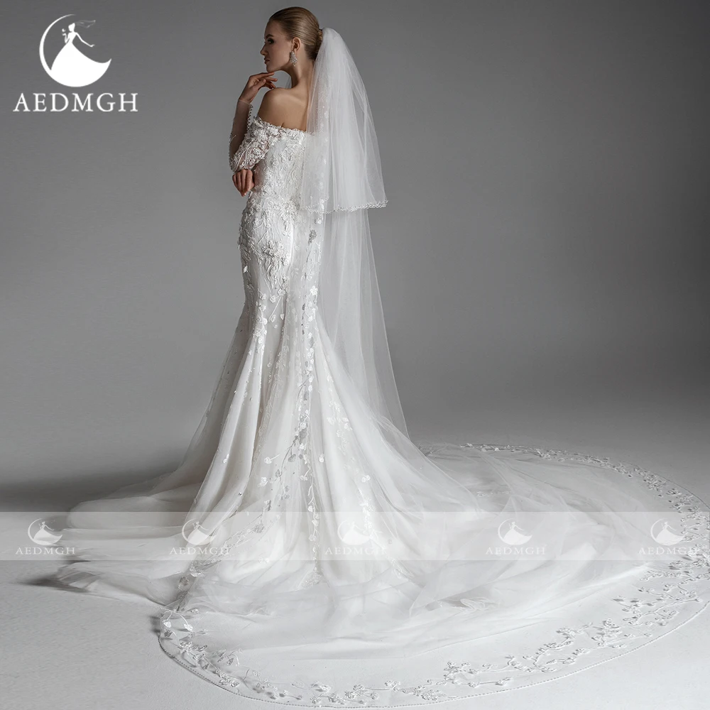 Aedmgh Mermaid Elegant Wedding Jurken 2023 Boothals Lange Mouwen Vestido De Novia Applicaties Afneembare Trein Robe De Mariee