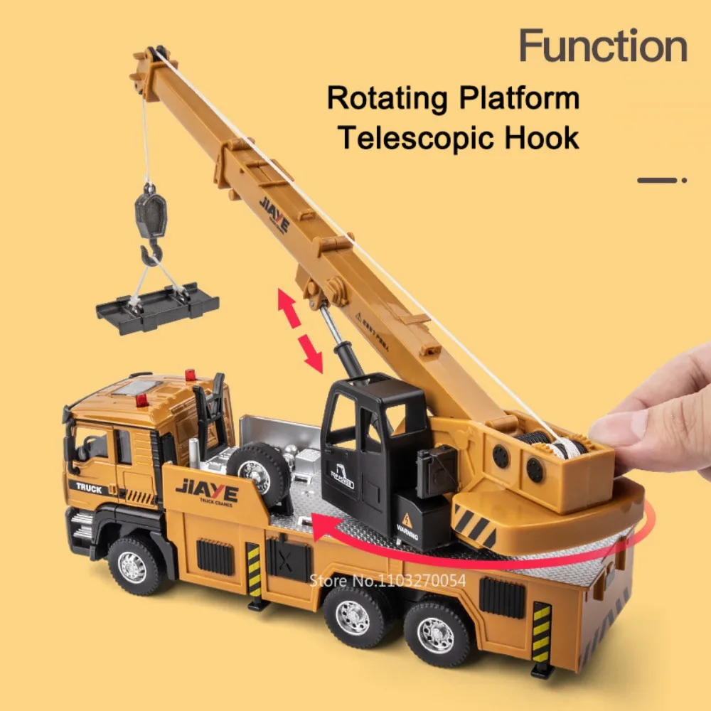 1/50 Crane Truck Model Toy Car Diecast Alloy Engineering Vehicle Sound Light Pull Back Rubber Tire High Simulation Toy Kids Gift