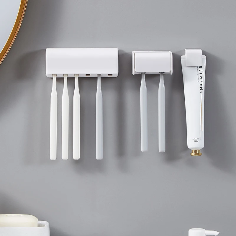 1 Pcs Punch-free Wall-mounted Toothbrush Holder Toothpaste Holder Toothpaste Storage Rack Bath Organizer Bathroom Accessories