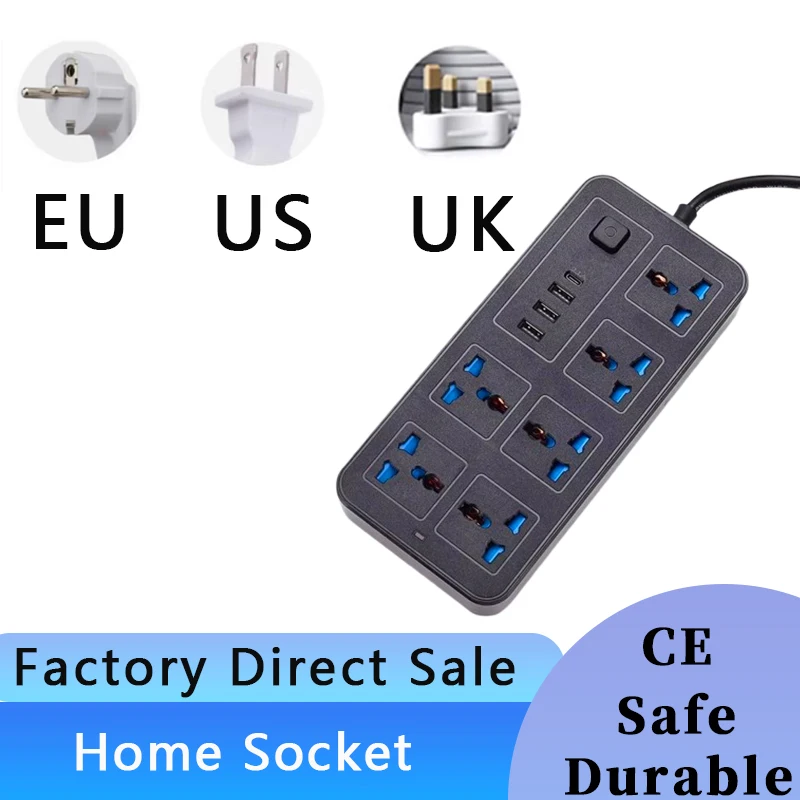 

Power Multi Tap Universal Plug EU US UK Outlet Power Strip 1.8m Extension Cord Type C USB Port Charge AC Electrical Socket