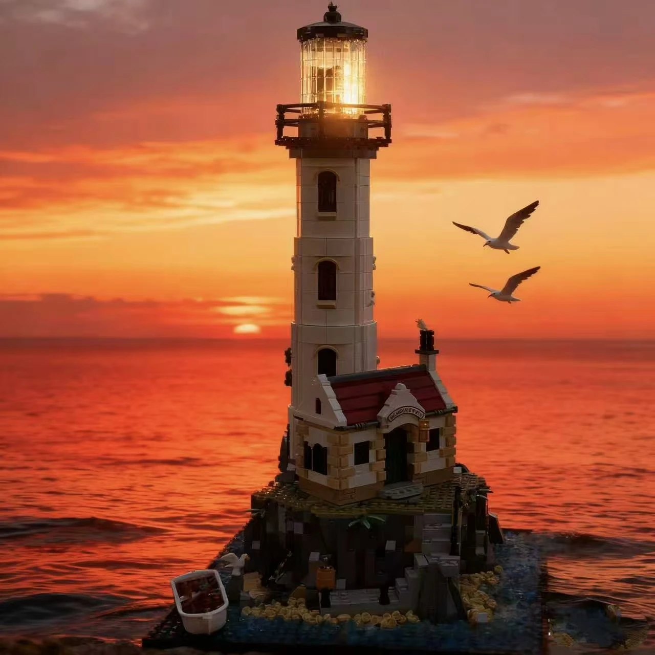 1053피스 등대 조립 세트/퍼즐 블록 수공예/어려운 조립 전시 선물 친구용 할로윈/추수감사절