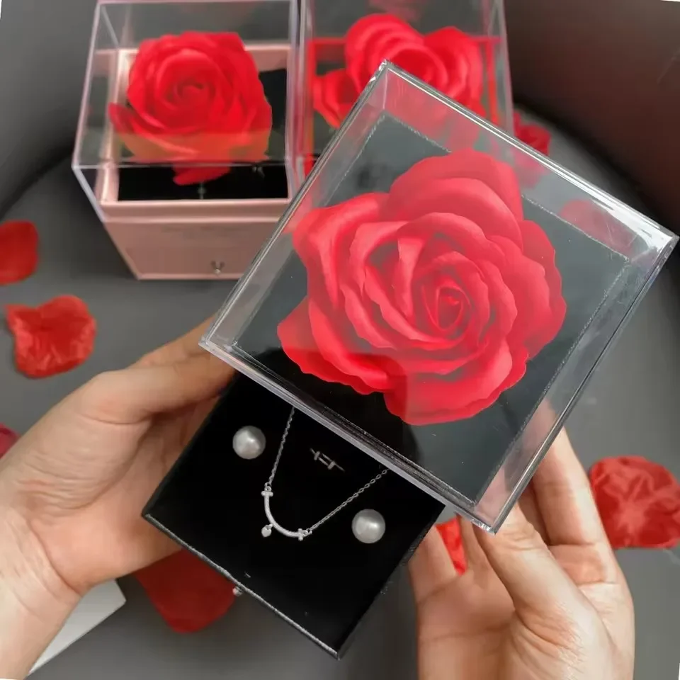 Luxury Necklace Box with Rose Flower Gifts Box for Women Girlfriends Elegant Jewelry CaseFashion 2025 Valentine Jewelry Gifts