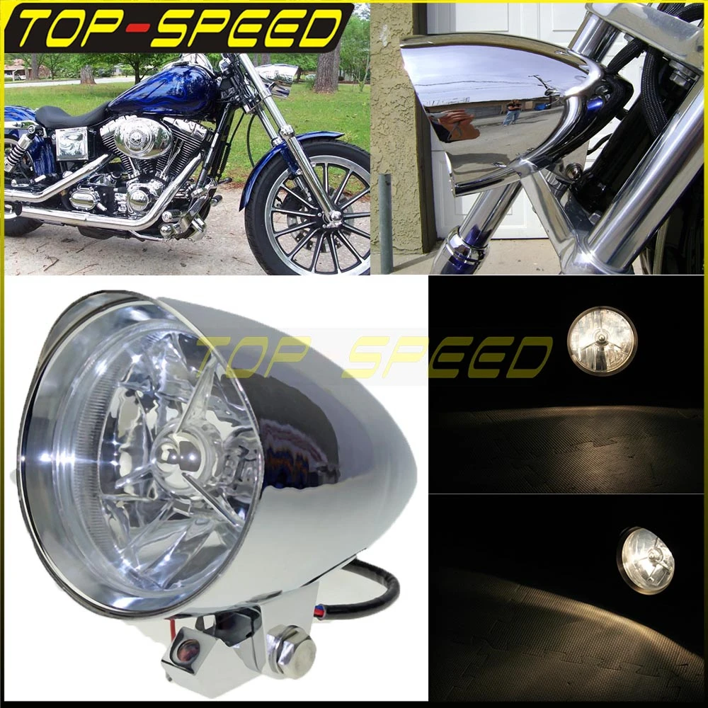 4.5'' Motorcycle Chrome Visor Bullet Headlamp High Low Beam Headlight For Harley Suzuki Honda Yamaha Chopper Bobber Cafe Racer