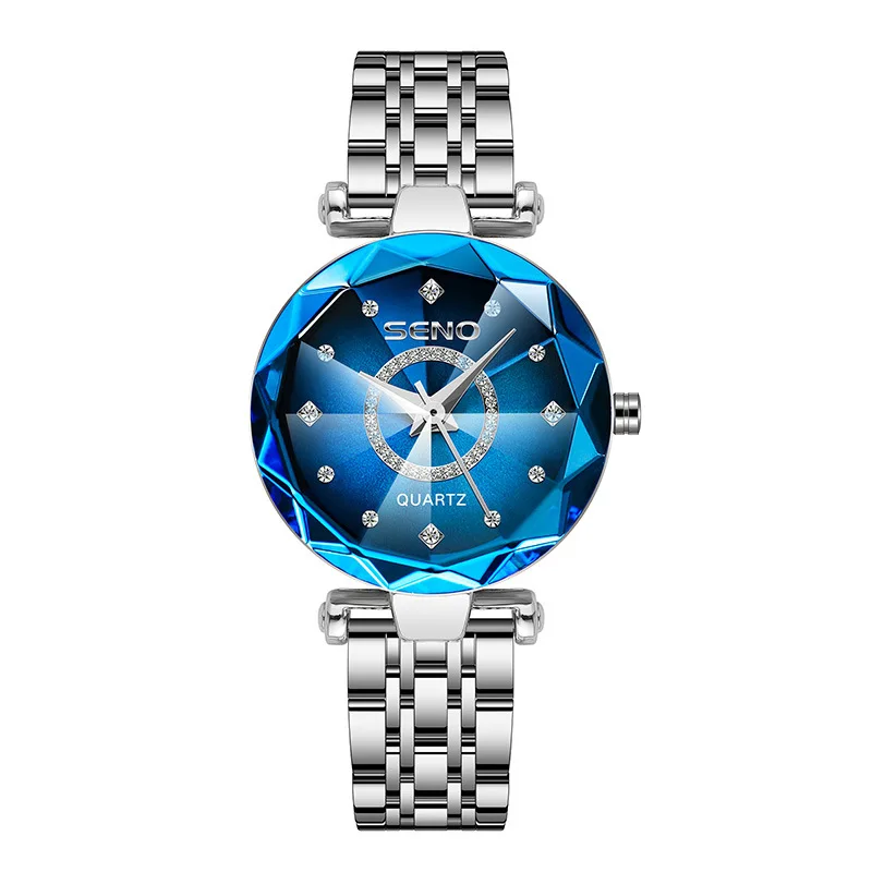 Heart of the Ocean Light Luxury Watch Diamond Brilliant Multi-faceted Glass Solid Steel Band นาฬิกากันน้ําสําหรับผู้หญิง