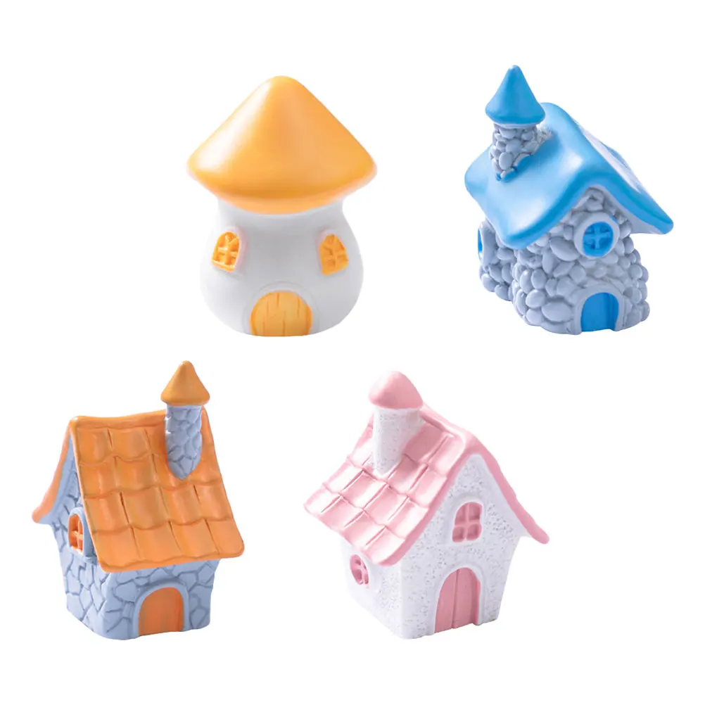 

4pcs Miniature Garden Decoration Retro Stone House Statues Bonsai Ornaments Terrarium Figurines Small Landscape Accessories